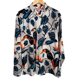 Retro Rifle Tropical Toucan Print Button Up Shirt SZ XL Multicolor Vacation EUC